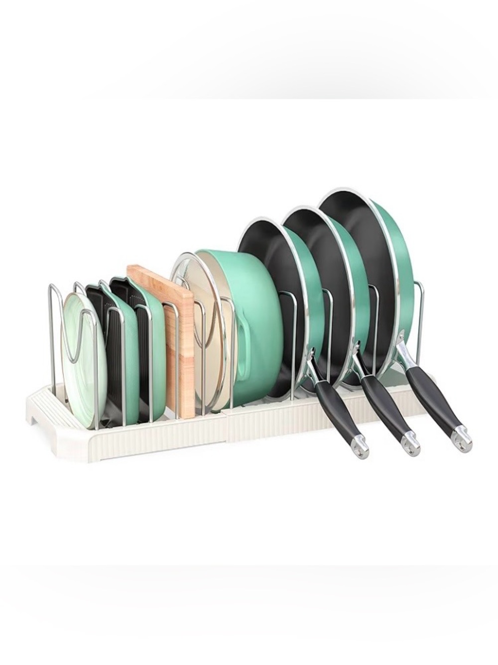 Pots and Pans Organizer for under Cabinet with 10 Adjustable Dividers.